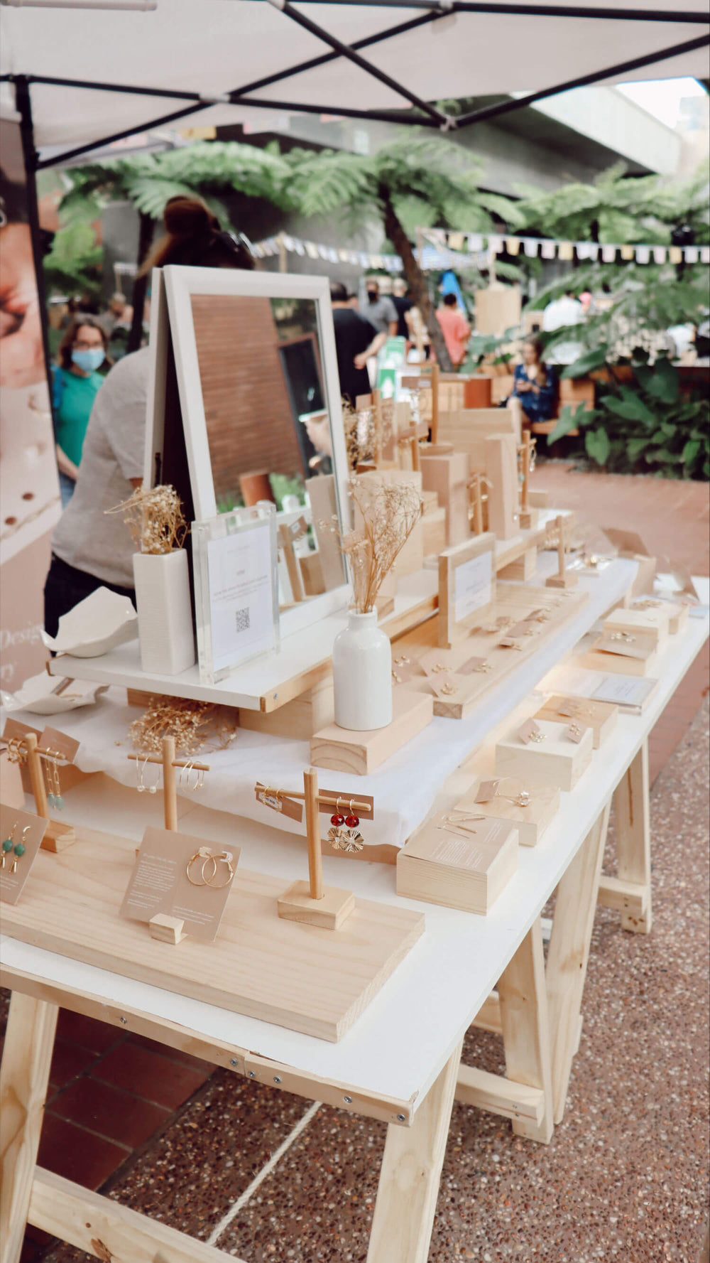 Handcrafted jewellery on display at The Market Folk creative markets in Brisbane.